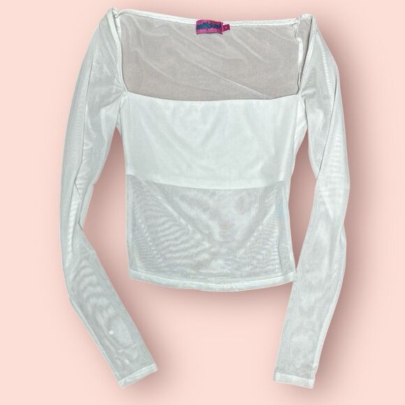 Edikted Women's Long Sleeve Square Neck Mesh Top White Small Y2K Grunge Bimbo - Picture 1 of 3